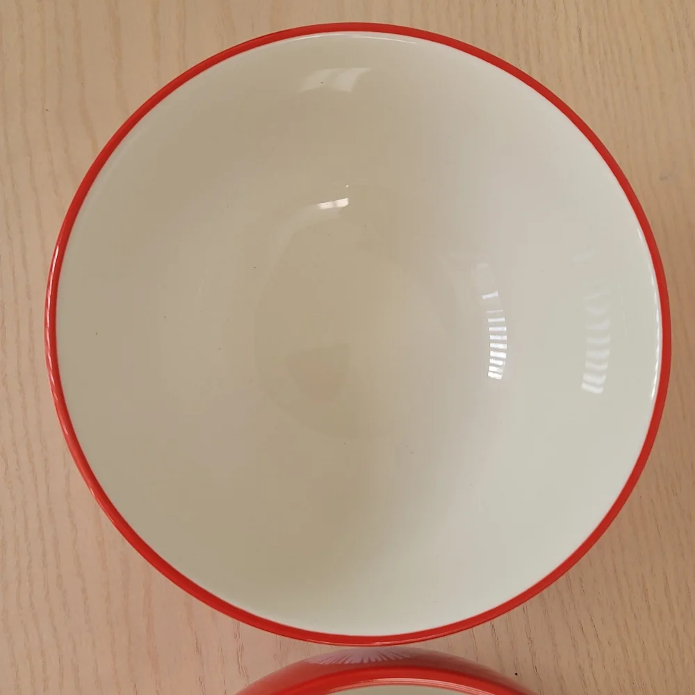 The Pioneer Woman Flea Market  Red White Turquoise Footed Bowl  6